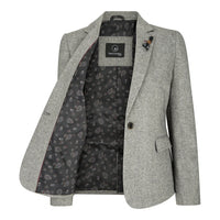 wsn03 - Giacca blazer grigia in tweed da donna con toppa bassa Peaky anni '20