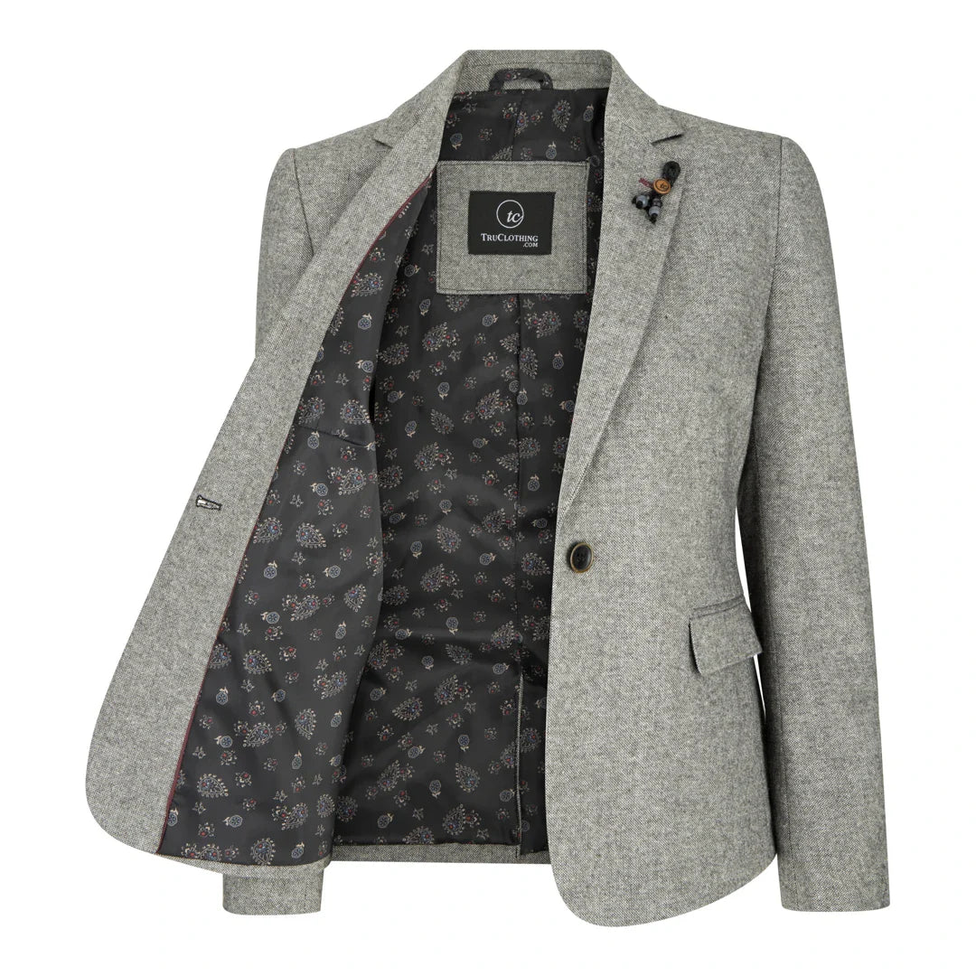 wsn03 - Giacca blazer grigia in tweed da donna con toppa bassa Peaky anni '20