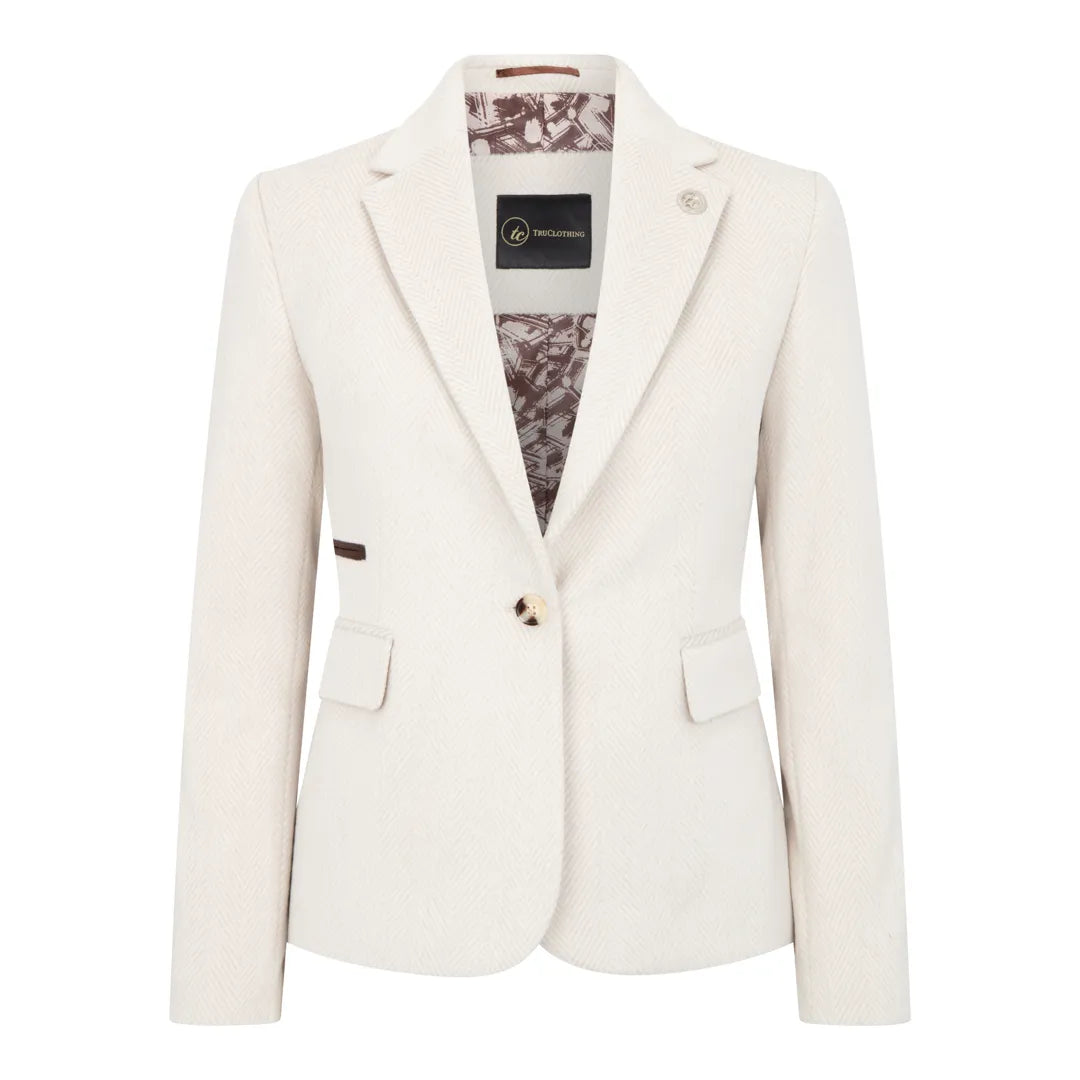 WSN15 - Blazer in tweed misto lana color crema da donna