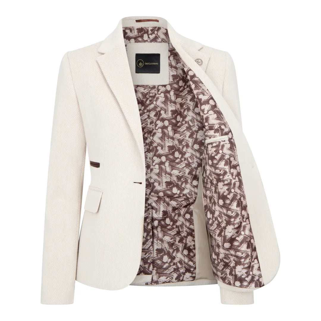 WSN15 - Blazer in tweed misto lana color crema da donna