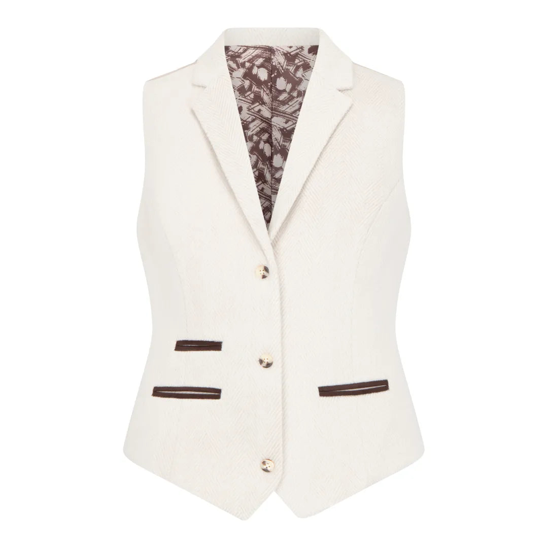 WSN15 - Gilet in tweed misto lana color crema da donna