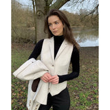 WSN15 - Gilet in tweed misto lana color crema da donna