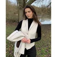 WSN15 - Gilet in tweed misto lana color crema da donna