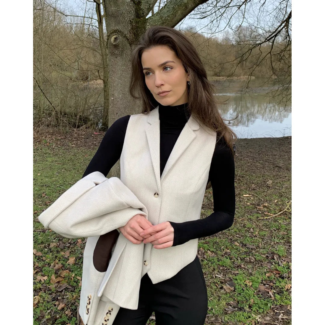 WSN15 - Gilet in tweed misto lana color crema da donna